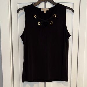 Michael Kors Black Sleeveless Top with Gold Accents